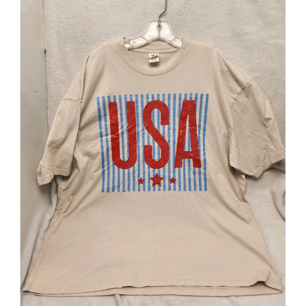 USA Tan Beige T Shirt Patriotic Distressed Look Graphic Men XXL